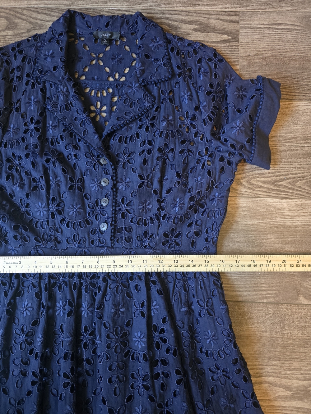 J.Crew Dress Womens 10 Navy Mahalia Embroidered Eyelet Midi Cottagecore Coastal - Picture 6 of 8